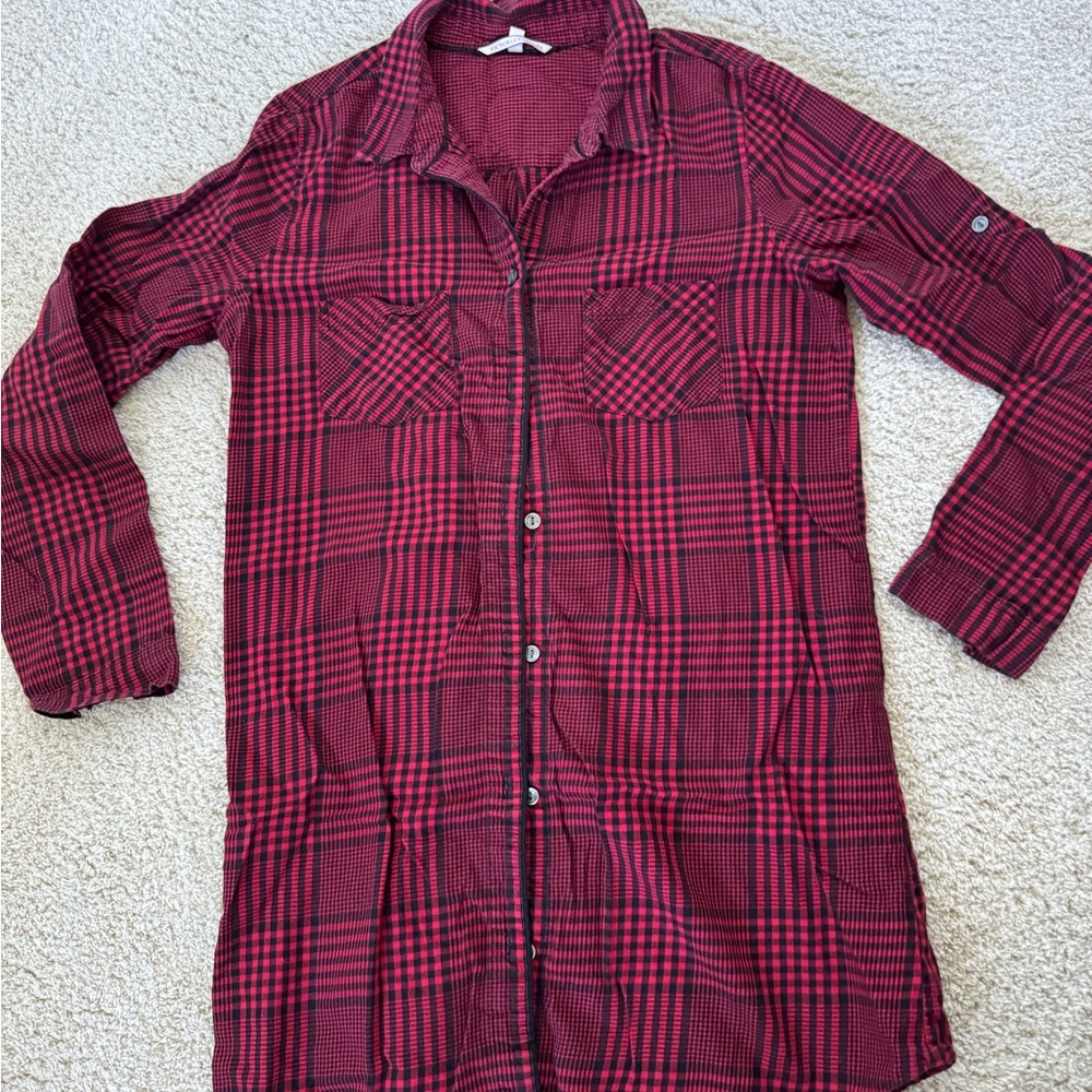 Victoria's Secret Burgundy Plaid Button Down nightgown